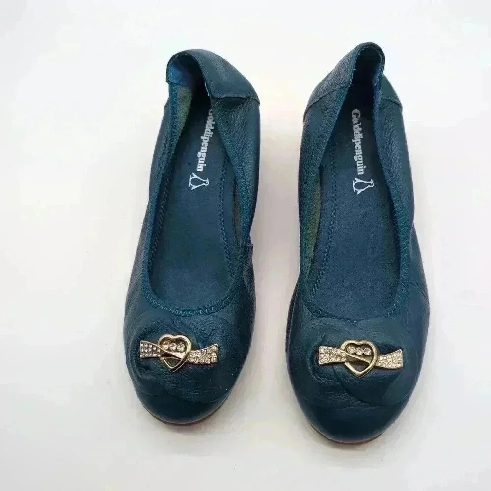 Rare Golddipenguin Blue Leather Heeled slipper rubber sole sz 5